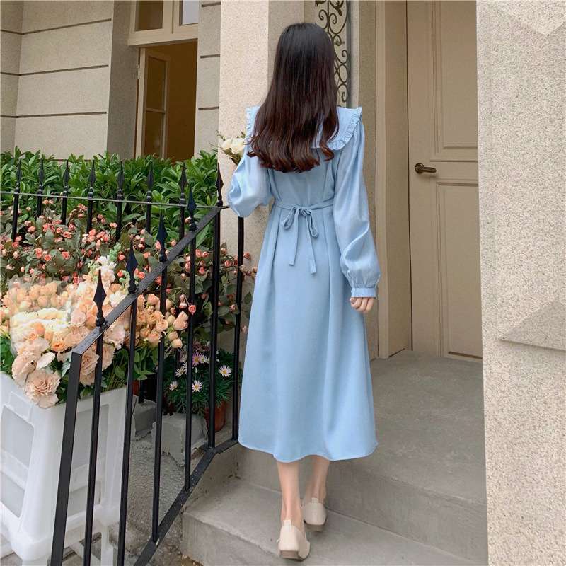 大人かわいい服 フリルカラーリボンワンピース