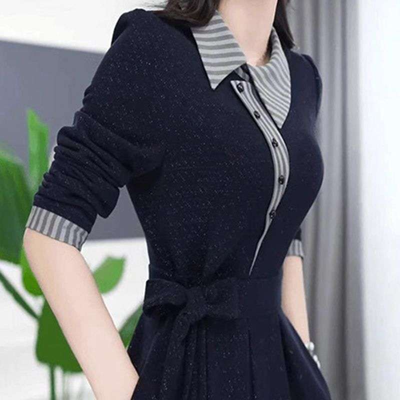 大人かわいい服 レトロ襟付きニットワンピース