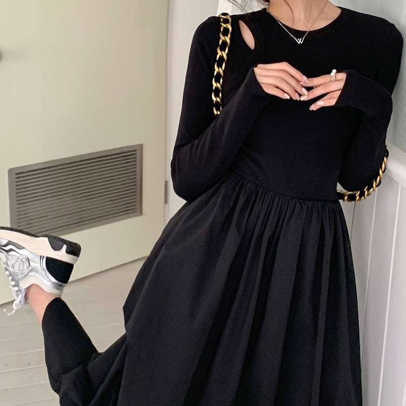 大人かわいい服 エレガントフレアロングワンピース