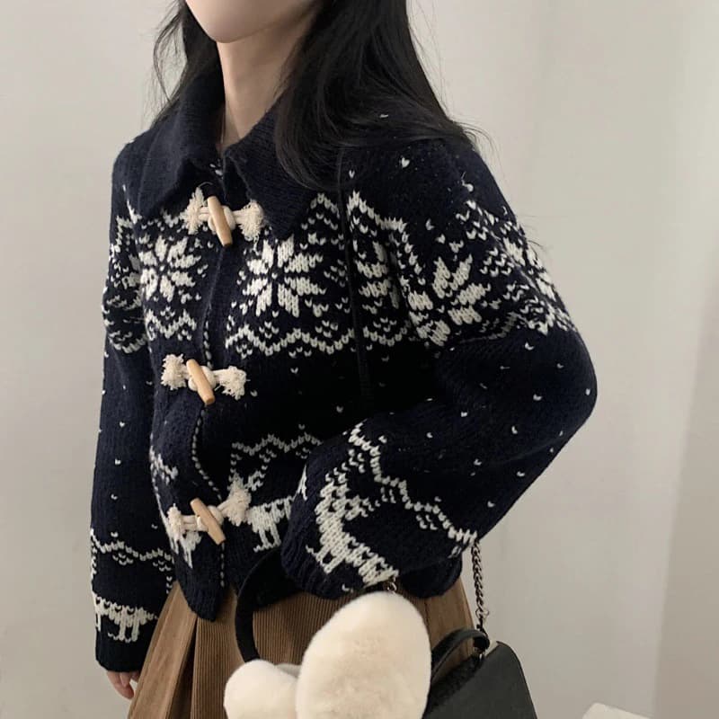 大人かわいい服  ノルディック柄ダッフルニットアウター