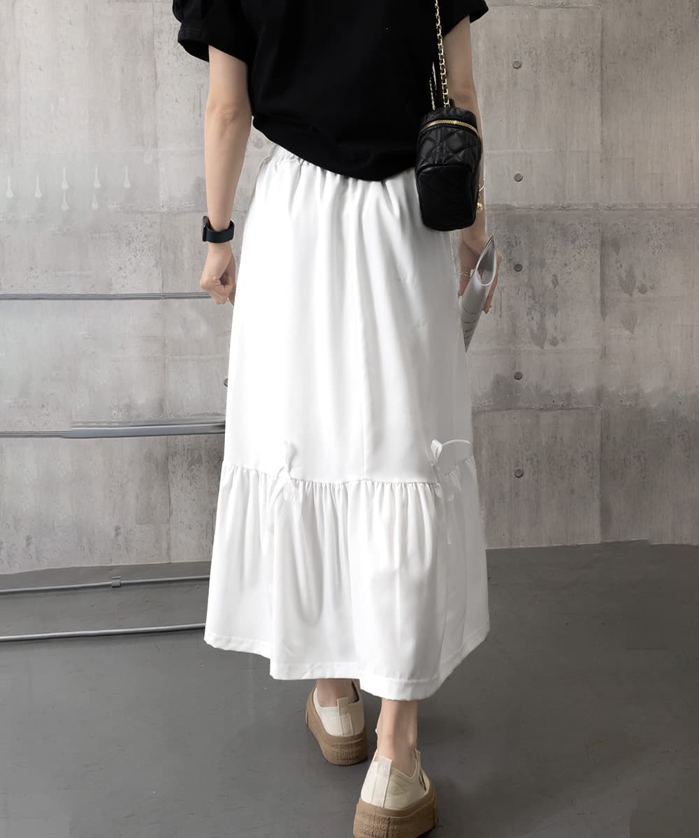 大人かわいい服 リボンティアードワイドパンツ