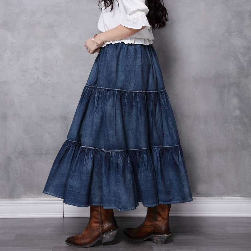 大人かわいい服 ふんわりティアードデニムロングスカート