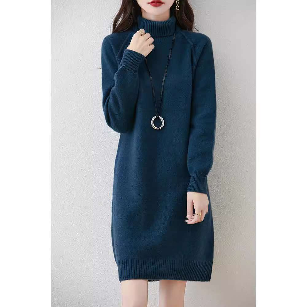 大人かわいい服 タートルネックニットワンピース