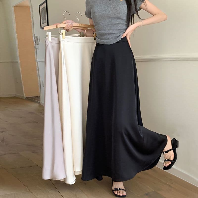 大人かわいい服 フレンチサテンフィッシュテールスカート