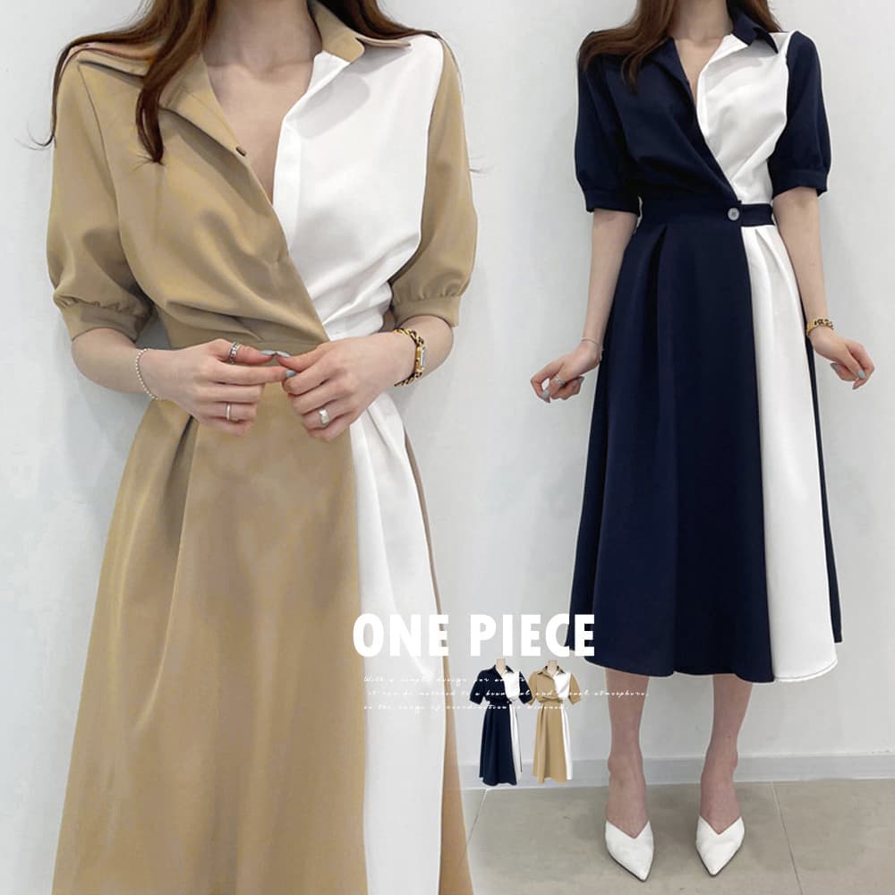 大人かわいい服 バイカラーシャツワンピース ミモレ丈 大人スタイル