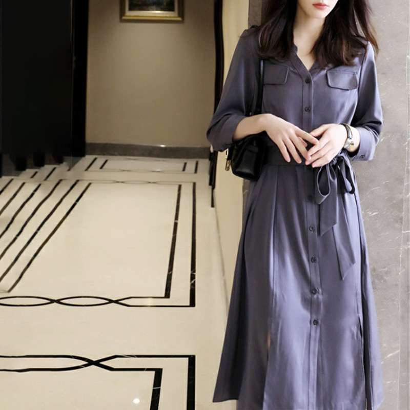 大人かわいい服 上品シルエットシャツワンピース