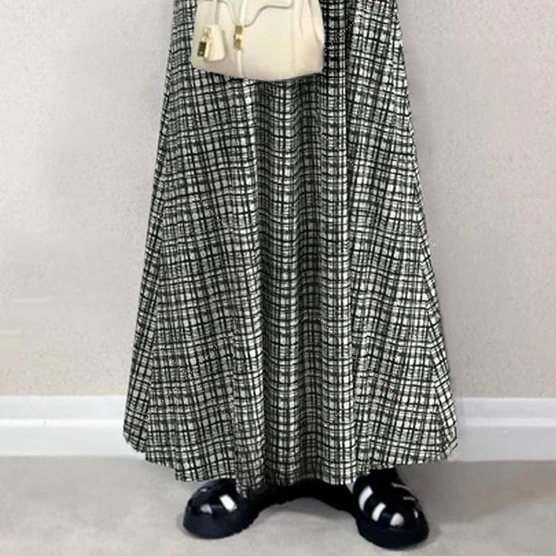 大人かわいい服 ゆるニット×チェックワンピース