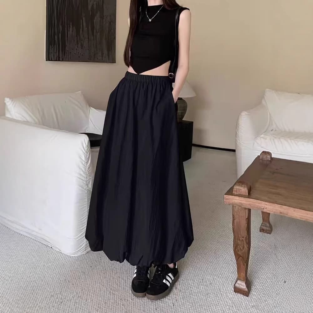 大人かわいい服 裾ふんわりバルーンロングスカート