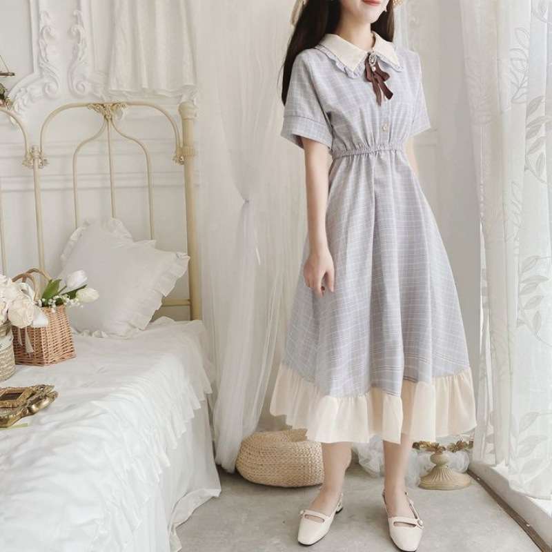大人かわいい服 レトロガーリーリボンワンピース