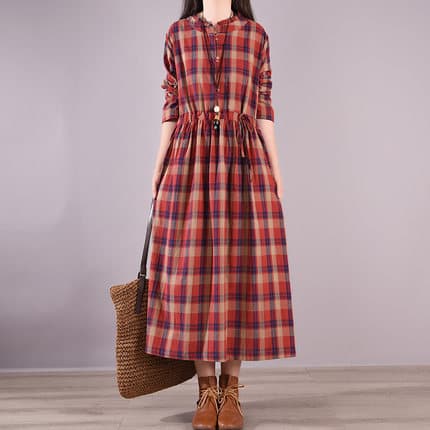 大人かわいい服 ゆったり可愛い なごみチェックワンピース