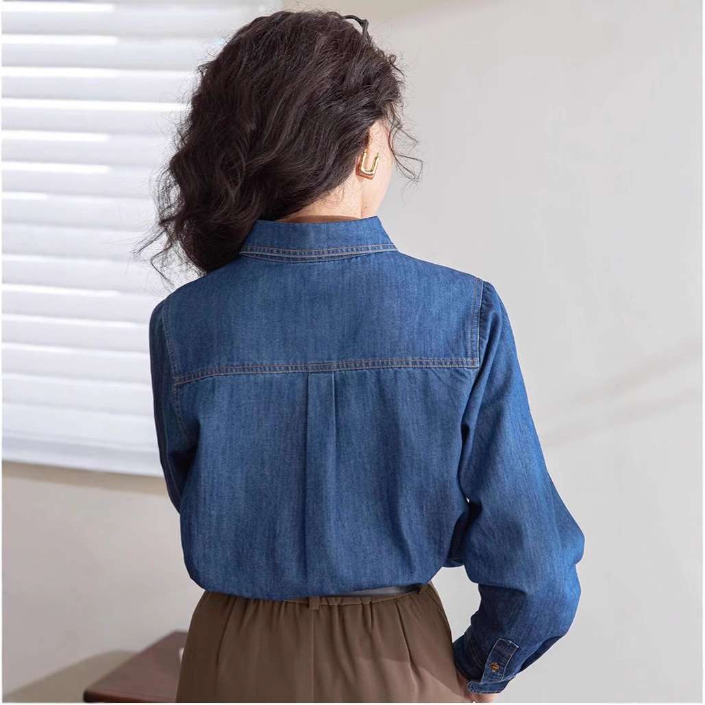 大人かわいい服 ゆったりソフトデニムシャツ