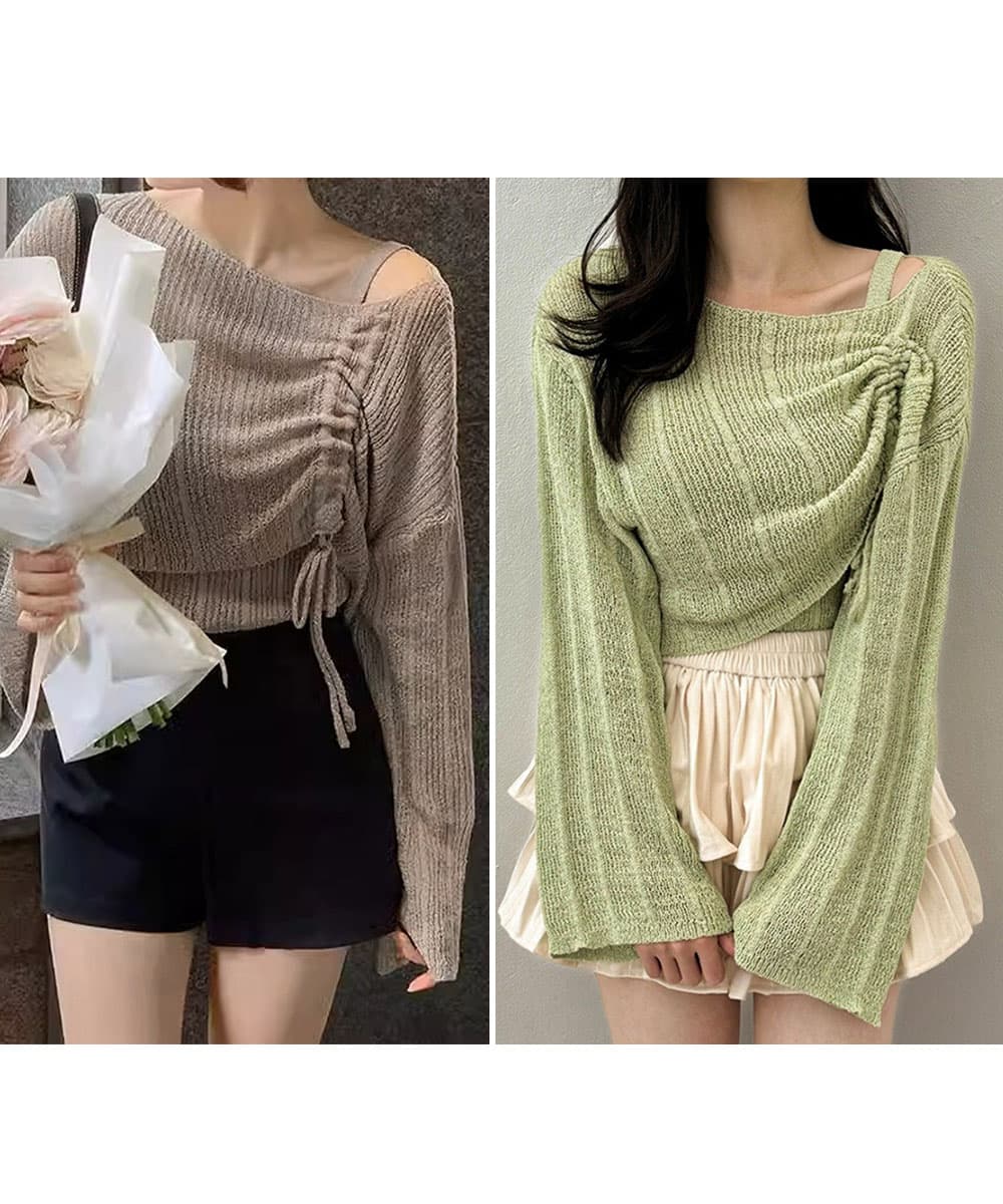 大人かわいい服 シルエット調整 リブニットトップス