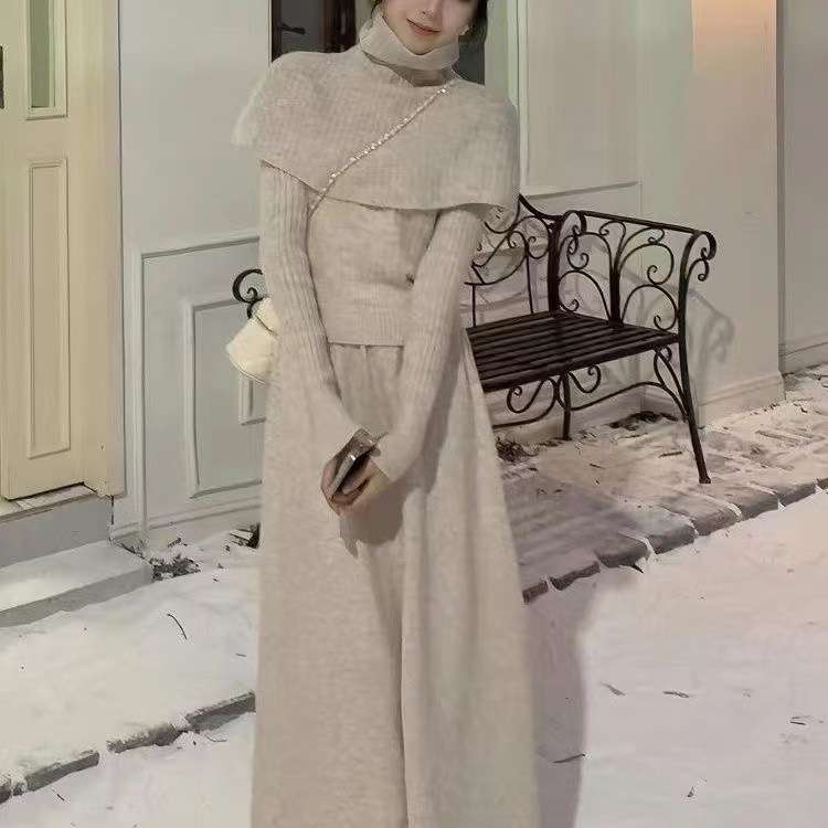 大人かわいい服 リブニット＆ロングフレアセット