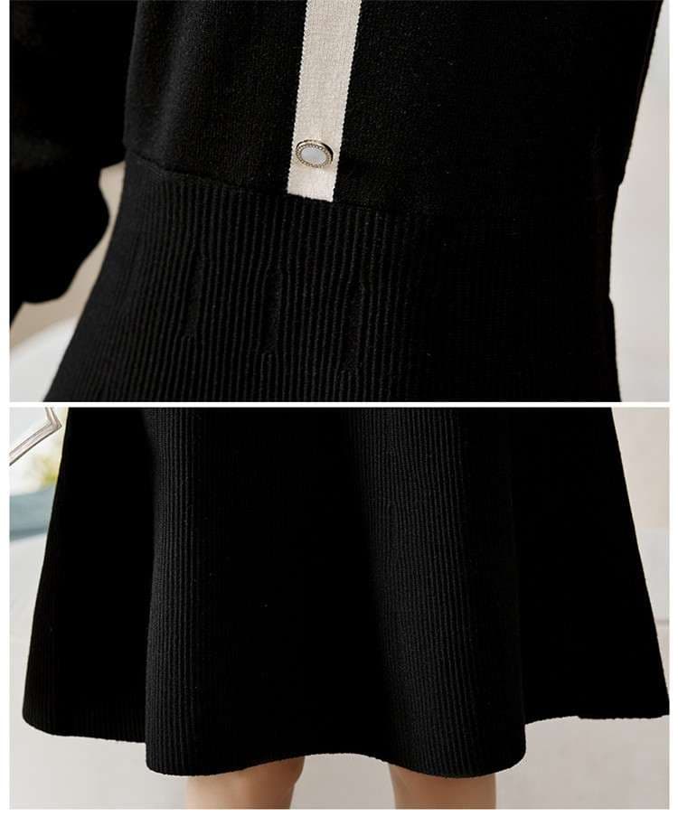 大人かわいい服 レース襟付きリボンニットワンピース