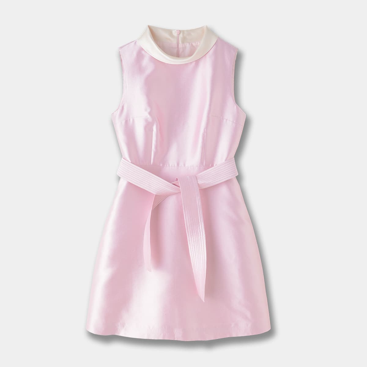 大人かわいい服 ハイネック×リボンベルト ノースリーブワンピース