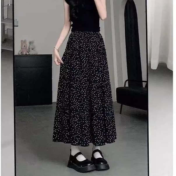 大人かわいい服 ふんわりドット ロングスカート