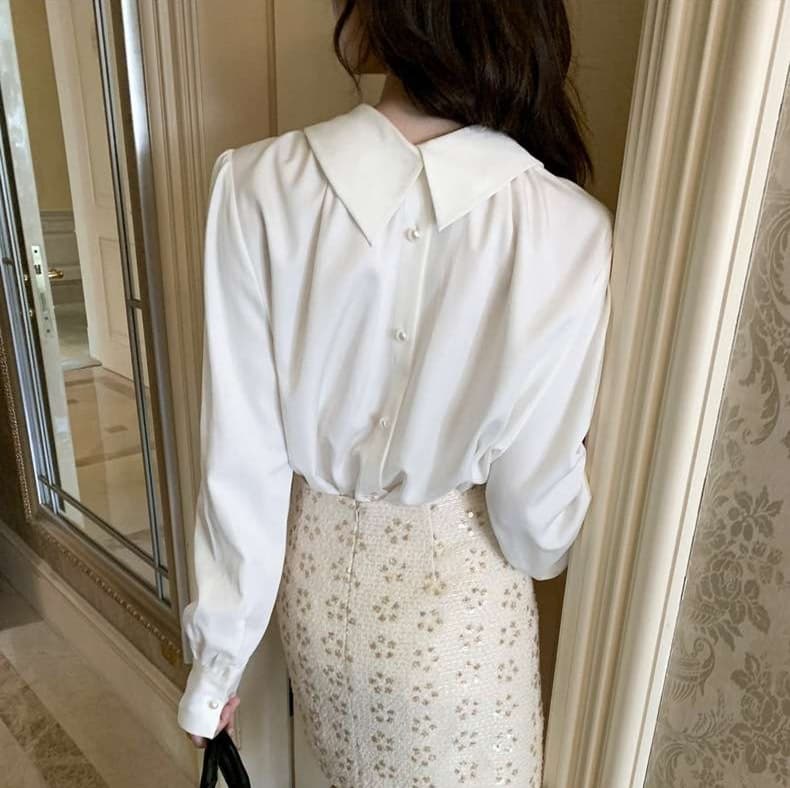 大人かわいい服 レトロビッグカラーシャツ
