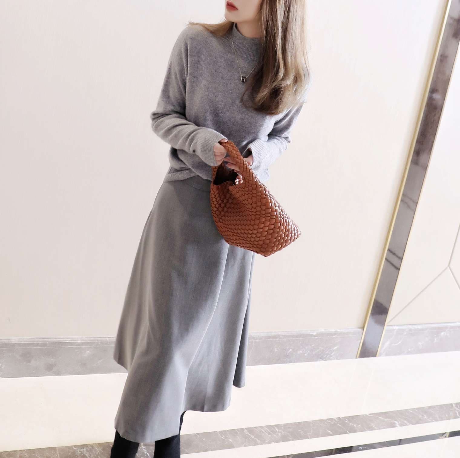 大人かわいい服 ふんわり柔らかロングニットワンピース