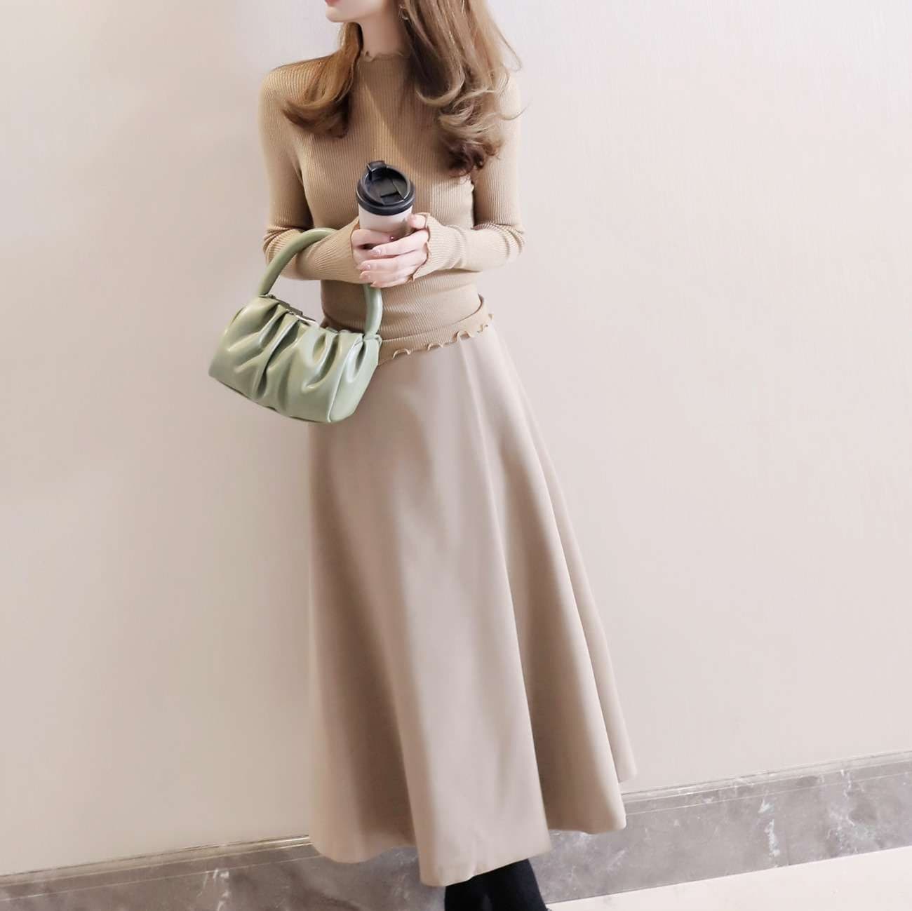 大人かわいい服 ふんわり柔らかロングニットワンピース