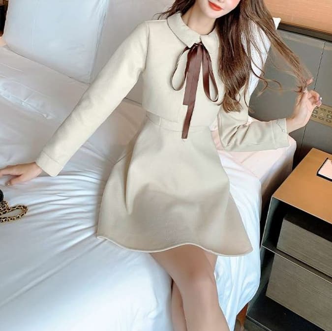 大人かわいい服 クラシカルリボン付き ワンピース