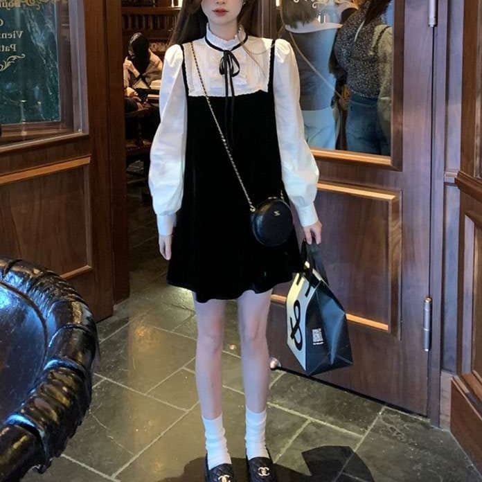 大人かわいい服 リボンとフリルのレトロガーリーワンピース