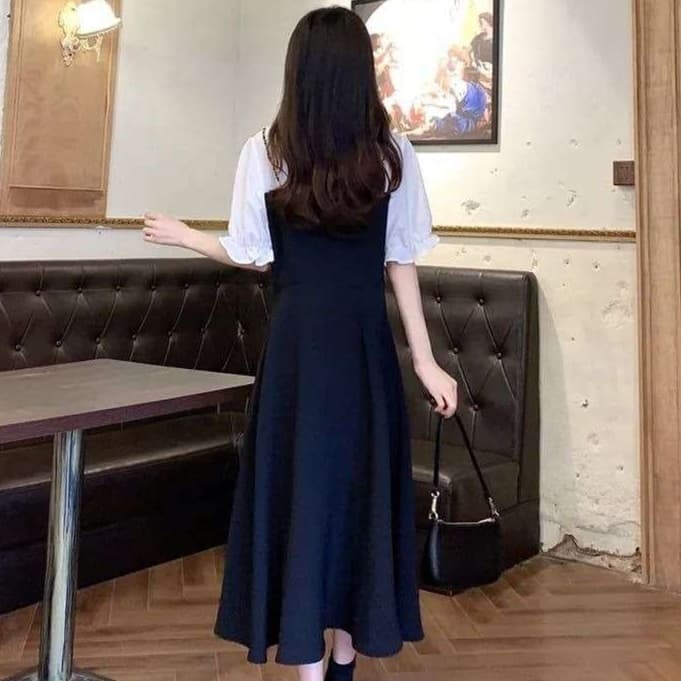 大人かわいい服 レトロモダン レイヤードシャツキャミワンピース