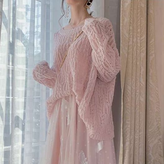 大人かわいい服 透かし編みメロウカーディガン