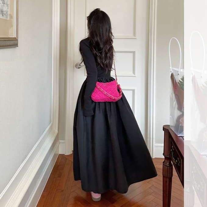 大人かわいい服 エレガントシルエット ロングワンピース
