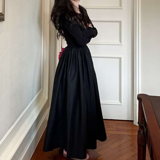 大人かわいい服 エレガントシルエット ロングワンピース