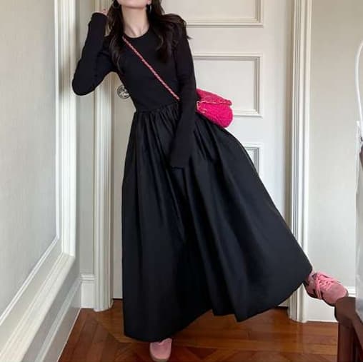 大人かわいい服 エレガントシルエット ロングワンピース