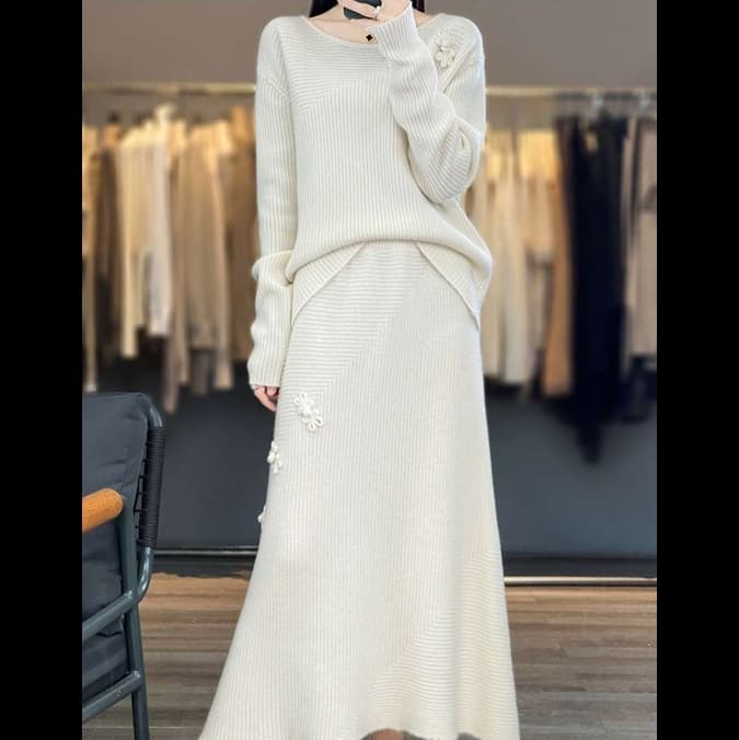 大人かわいい服 ふわもこニット セットアップ