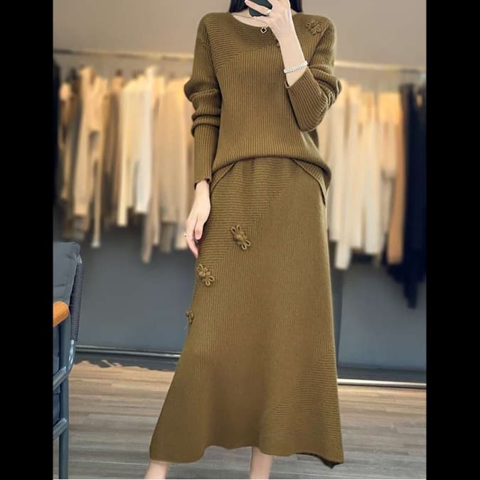 大人かわいい服 ふわもこニット セットアップ