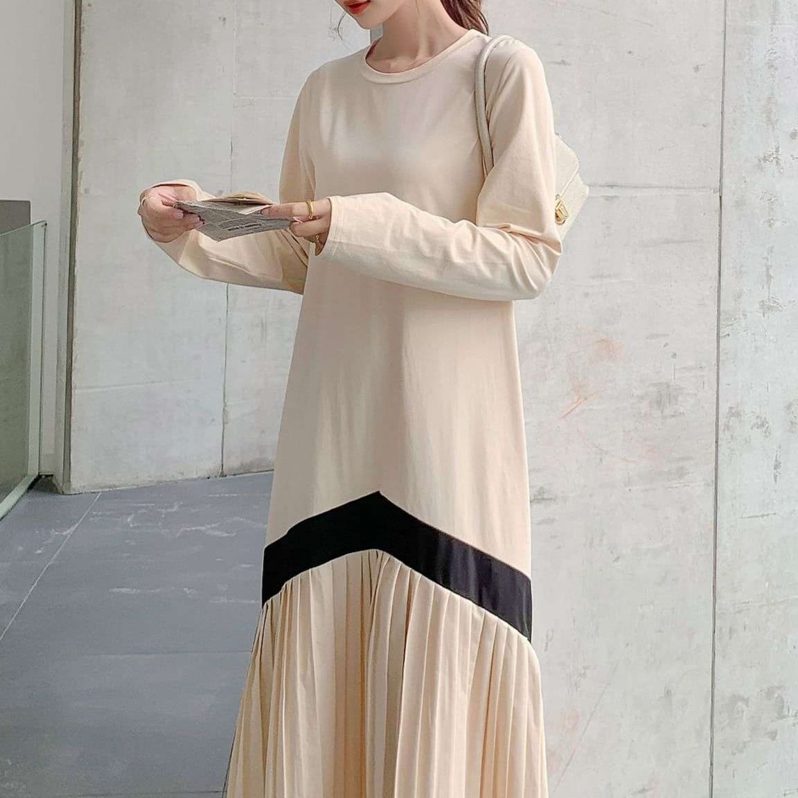 大人かわいい服 ゆったりシルエットプリーツワンピ