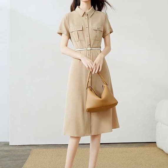 大人かわいい服 上品シンプル シャツワンピース