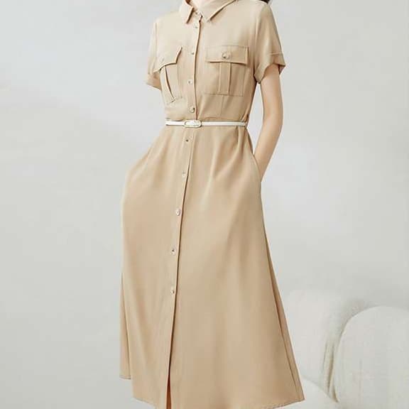 大人かわいい服 上品シンプル シャツワンピース