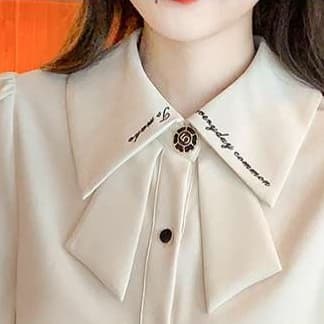 大人かわいい服 繊細刺繍×リボンデザイン 長袖ブラウス