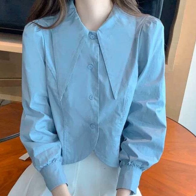 大人かわいい服 華やか映え ビッグカラーふんわりブラウス