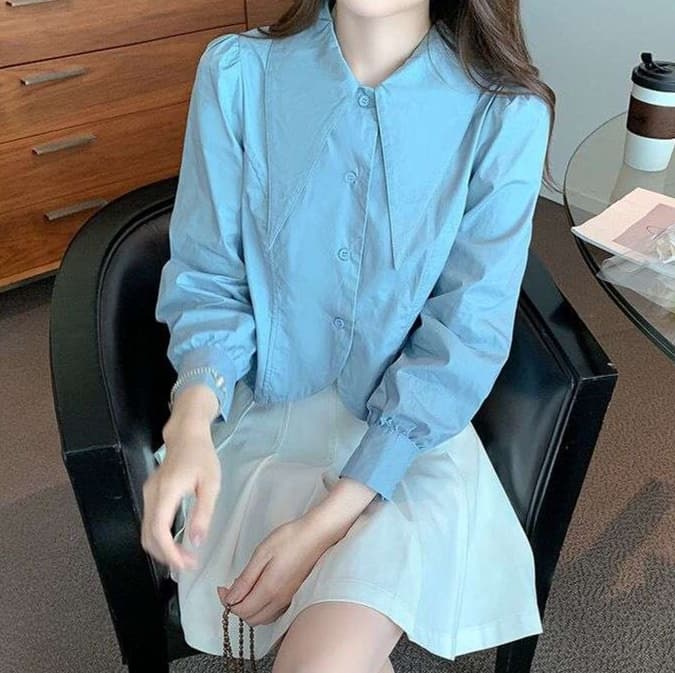 大人かわいい服 華やか映え ビッグカラーふんわりブラウス