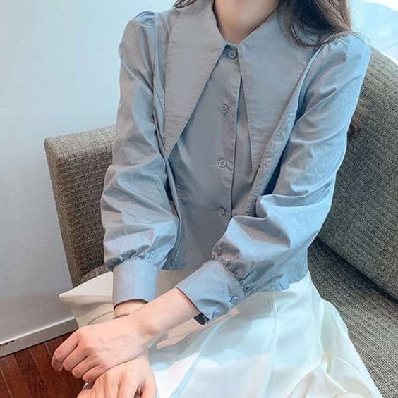 大人かわいい服 華やか映え ビッグカラーふんわりブラウス