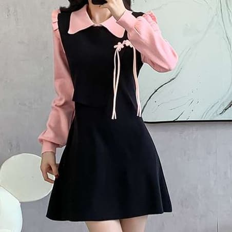 大人かわいい服 レトロガーリーリボンワンピース