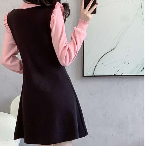 大人かわいい服 レトロガーリーリボンワンピース