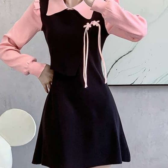 大人かわいい服 レトロガーリーリボンワンピース