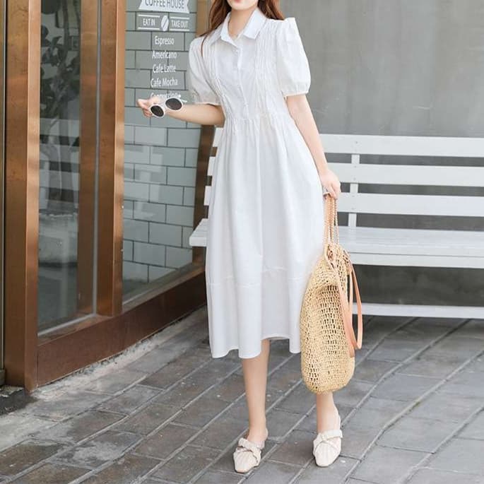大人かわいい服 ガーリーシルエットふんわりワンピース