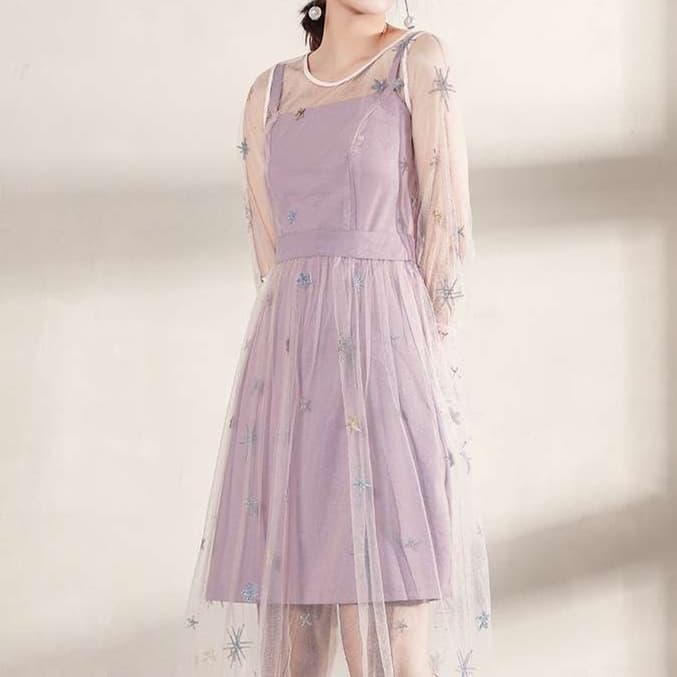 大人かわいい服 透け感エアリー チュールワンピース