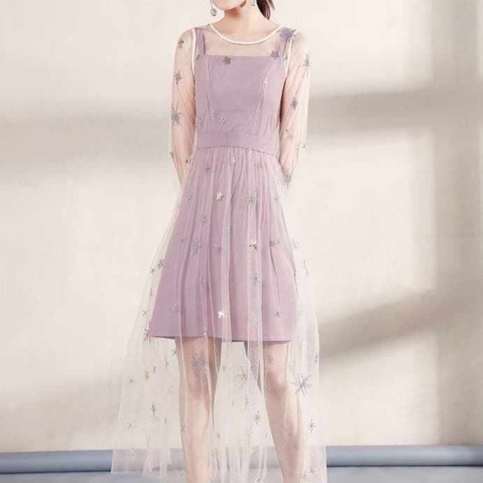 大人かわいい服 透け感エアリー チュールワンピース