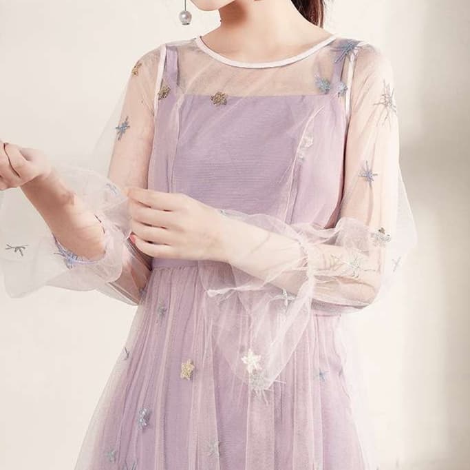大人かわいい服 透け感エアリー チュールワンピース