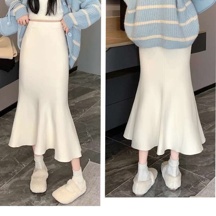 大人かわいい服 マーメイドラインフレアスカート