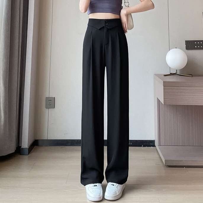 大人かわいい服 脚長見え ハイウエストワイドパンツ