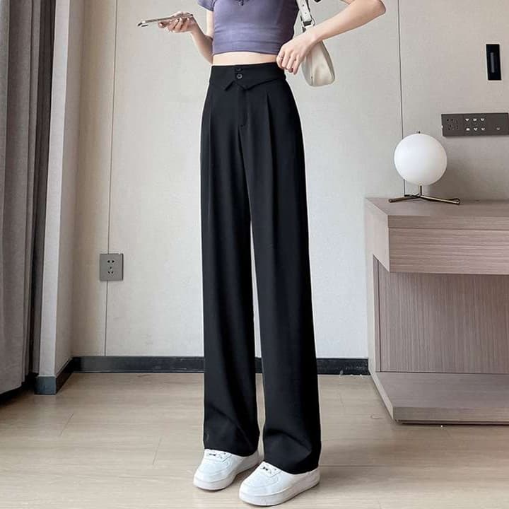 大人かわいい服 脚長見え ハイウエストワイドパンツ
