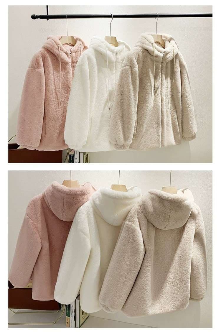 大人かわいい服 もこもこフード付きオーバーサイズジャケット